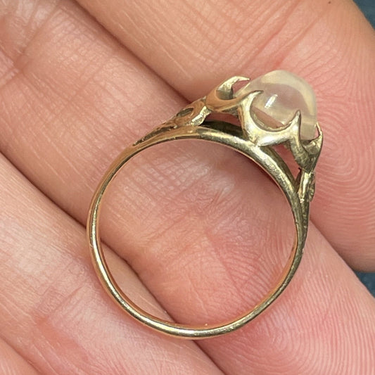 14k Gold Carved Moonstone Man in the Moon Ring w Stars. Tiny **Video**