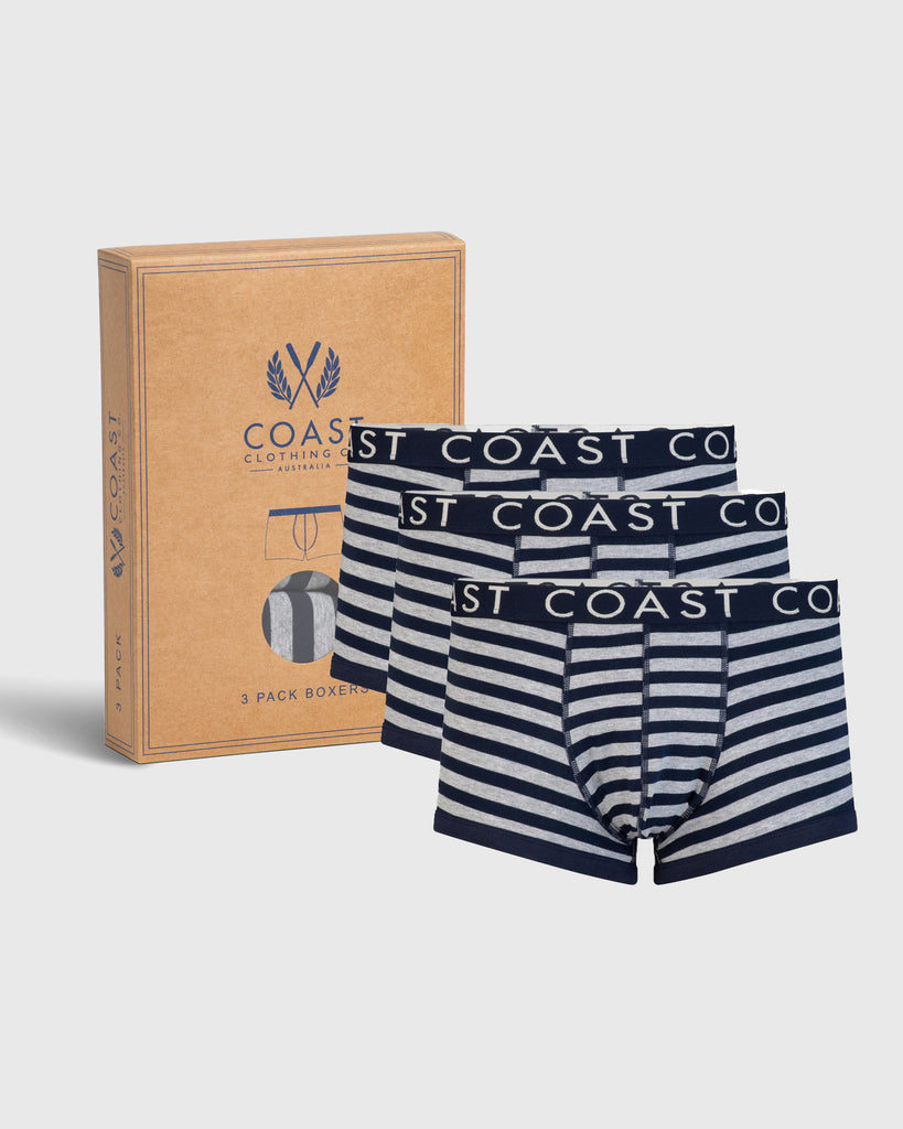 Pack Of 3 Navy Casual Boxer Briefs With Contrasting Waistband Navy