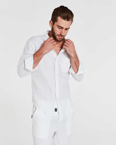 Long Sleeve White Linen Shirt For Men