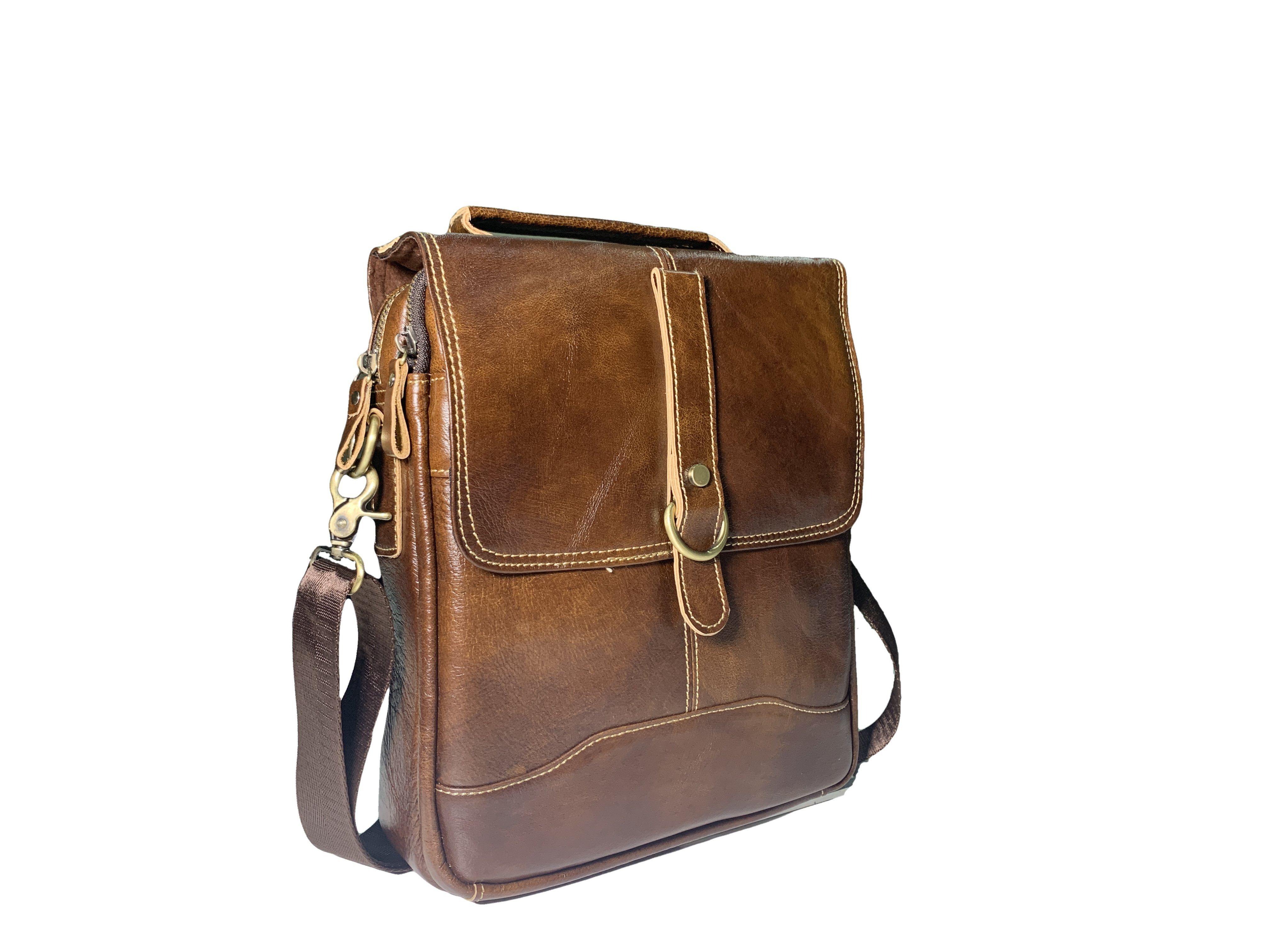 Discovery X Messenger Brown Leather Travel Bag | Ejad