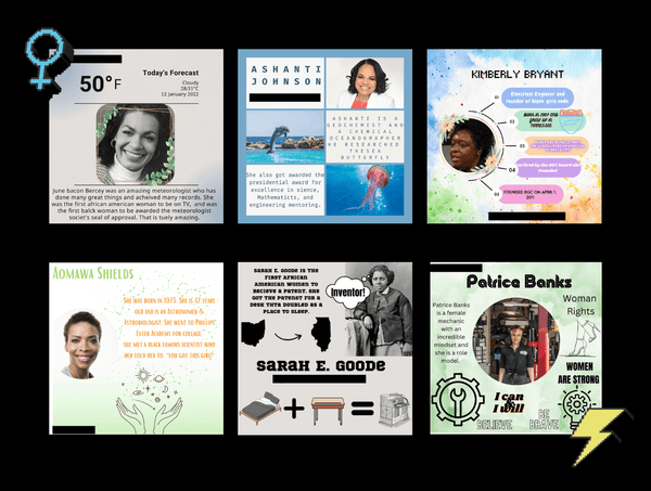 Images of Black Women in STEM designed by students in Canva