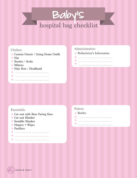 Hospital Bag Checklists For Mom, Baby, & Dad - FREE Printables – Kate & Meri