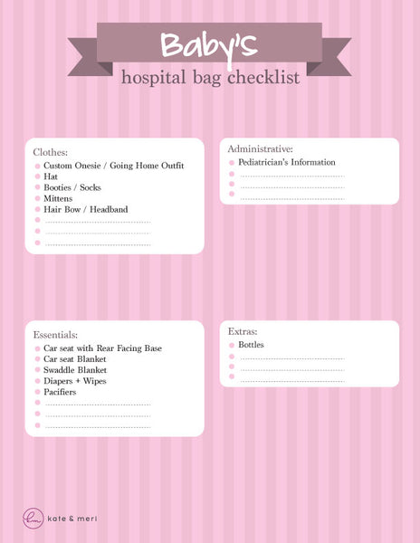 Hospital bag checklist for mum and baby + printables