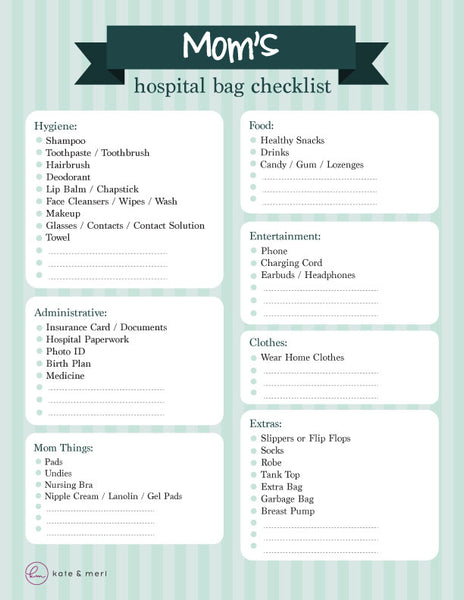 Hospital Bag Checklists For Mom, Baby, & Dad - FREE Printables – Kate & Meri