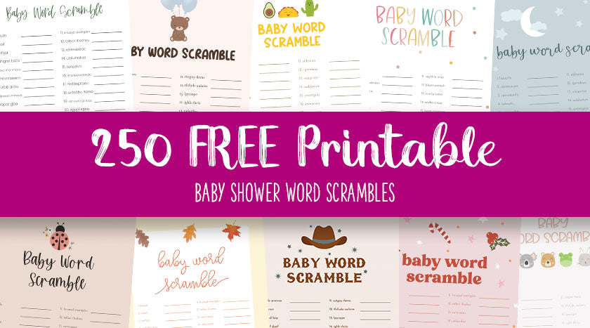 printable baby shower word scrambles feature