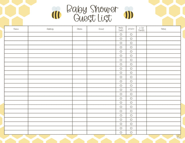 printable baby shower guest list templates