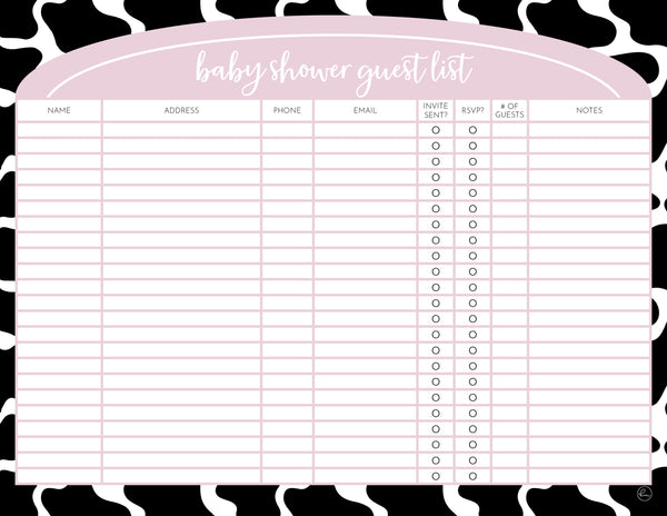 printable baby shower guest list templates