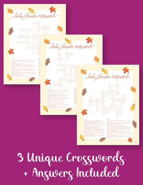 printable baby shower crossword puzzles