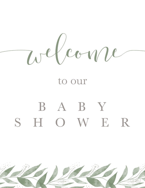 green branches baby shower welcome sign