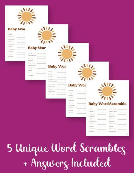 printable baby shower word scrambles