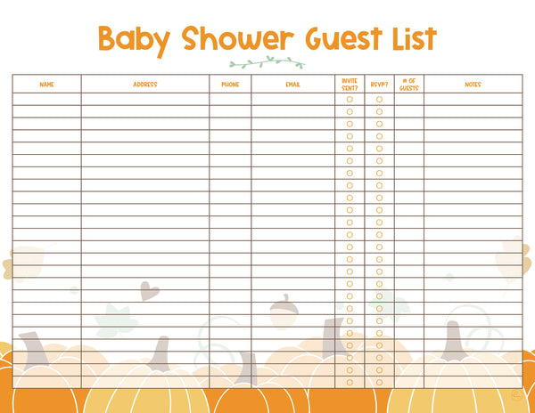 printable baby shower guest list templates