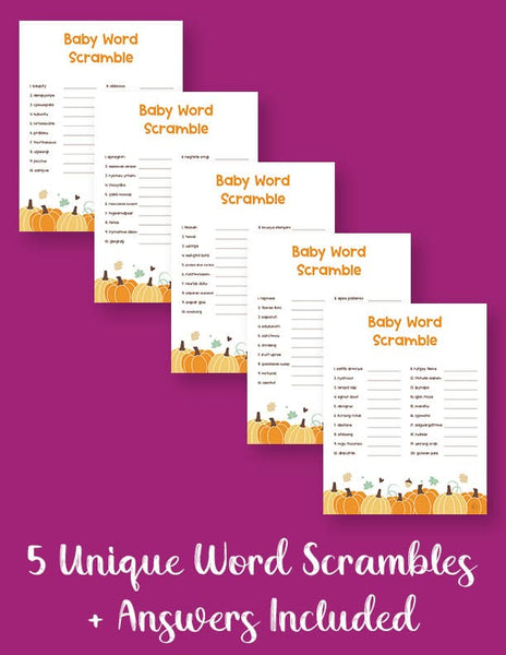 printable baby shower word scrambles