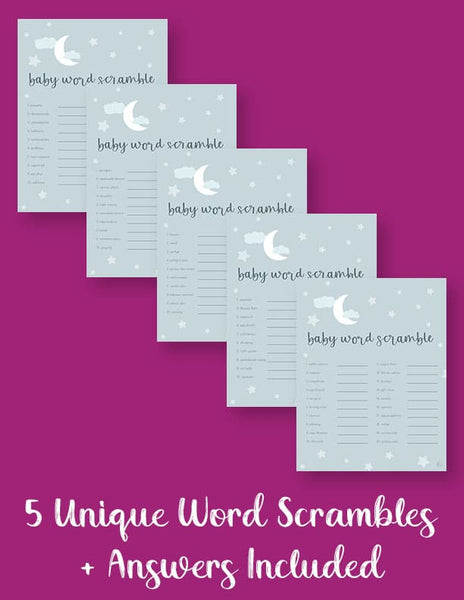 printable baby shower word scrambles