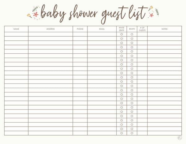 printable baby shower guest list templates