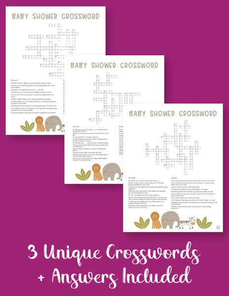 printable baby shower crossword puzzles