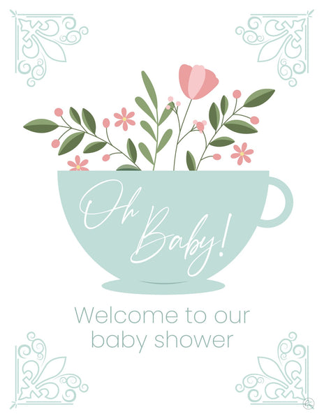 tea party baby shower welcome sign