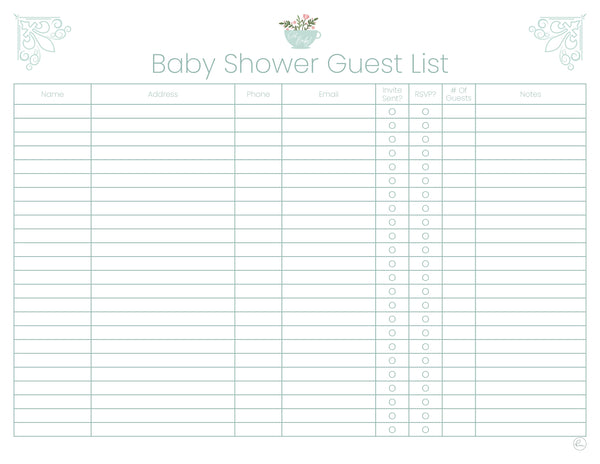 printable baby shower guest list templates