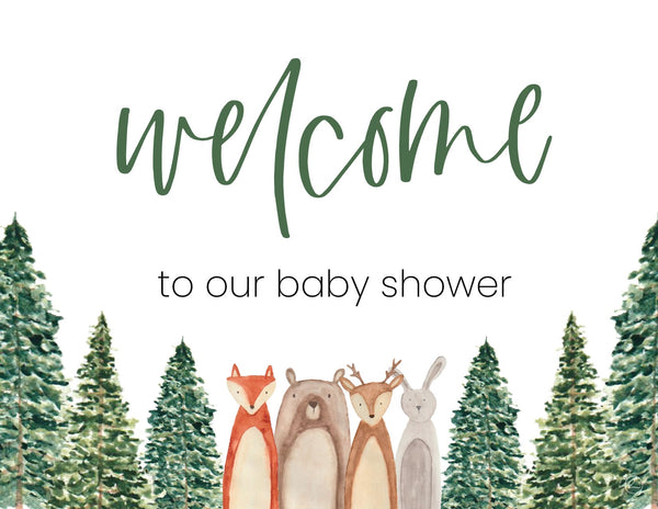 woodland baby shower welcome sign