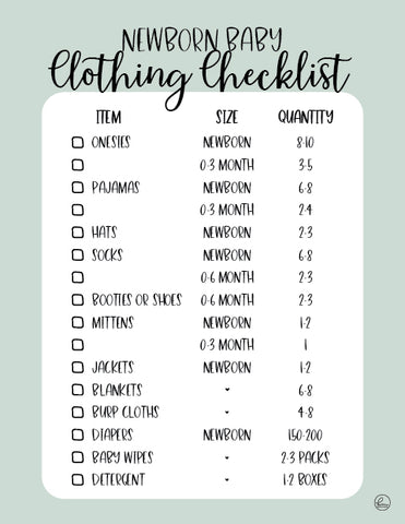 Newborn Clothing Checklist