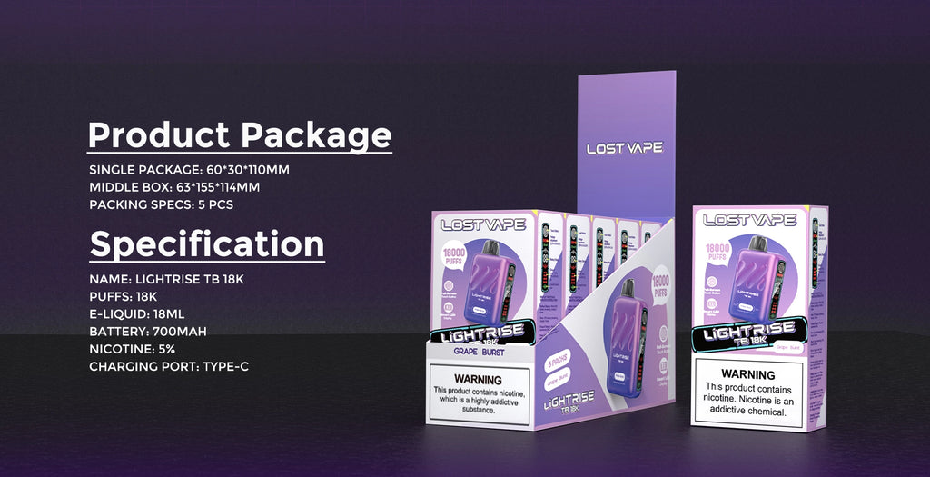 Lightrise Disposable Vape Packaging and Specifications