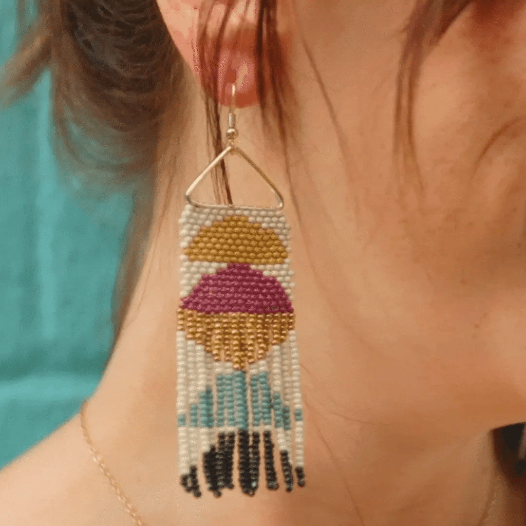 Belle Angled Stripes Beaded Fringe Earrings / SaySay Boutique