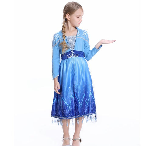 Elsa Girls Sequin Princess Costume Long Sleeve Dress up Birthday Dress with Set of 4 Accessories