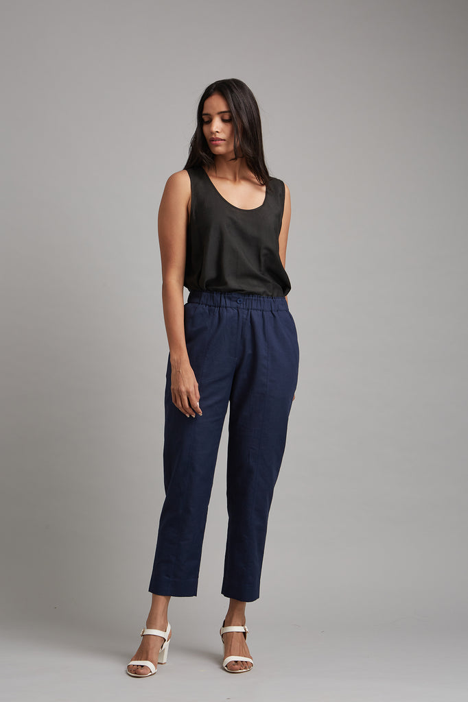 Plus Size Navy Blue Stretch Tapered Trousers  Yours Clothing