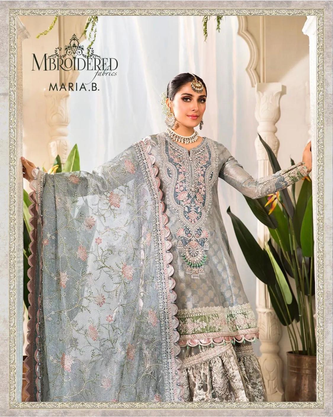 Signature creations with Maria B, Mbroidered Herritage Edition' 22, make for exceptionally feminine wardrobe staples with our ultimate muse Ayeza Khan! Eid dresses, pakistani designer wear, asian bridal dresses, pakistani dresses uk, plus size pakistani suits, asian partywear, asian clothes shop london, maria b originals, gharara suits. 