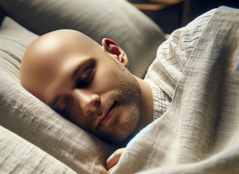 A bald man is sleeping peacefully