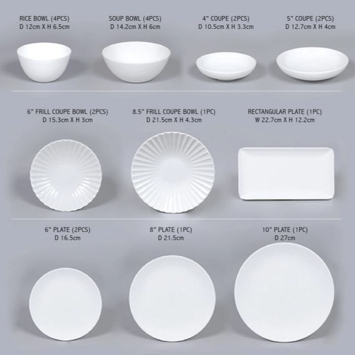 [SEPARATE FREE SHIPPING] HANKOOK CHINAWARE Moire Blanc 20 Piece Home Set for 4
