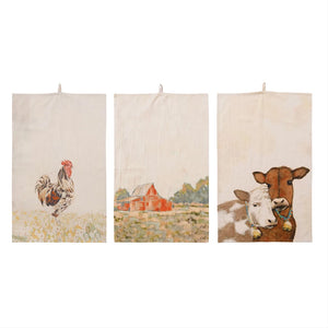 Cotton Chambray Printed Tea Towel with Farm Scene/Animal - Chandler Country Store