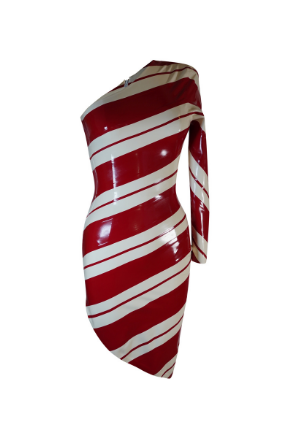 custom one shoulder candy cane latex dress 