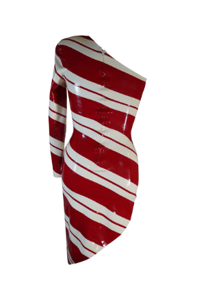 custom one shoulder candy cane latex dress 