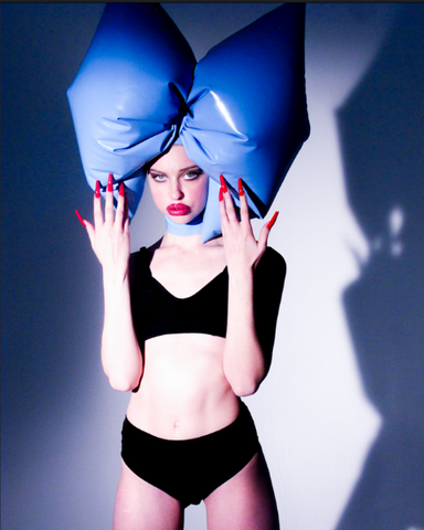 Euphoria actress Chloe Cherry wearing a custom Vex head piece for her feature in Paper Magazine