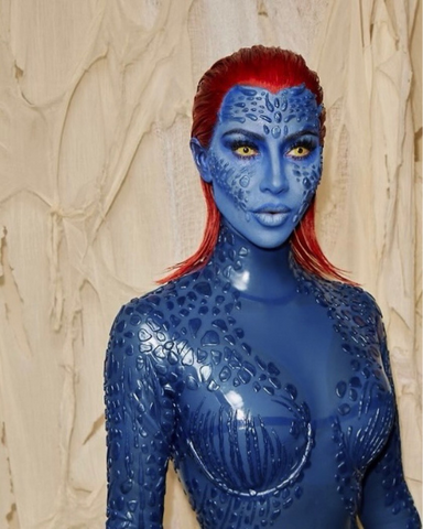Kim Kardashian in custom VEX Mystique costume for Halloween.