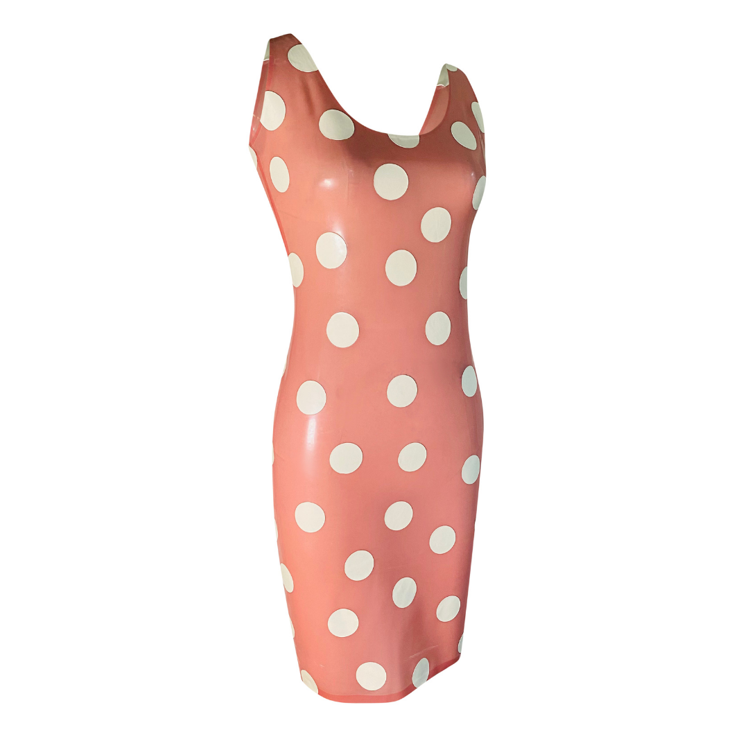 SAMPLE Print Tank Dress READY TO SHIP Large / Transparent Pink with White Polka Dots / Pencil Womens - Vex Inc. | Latex Clothing