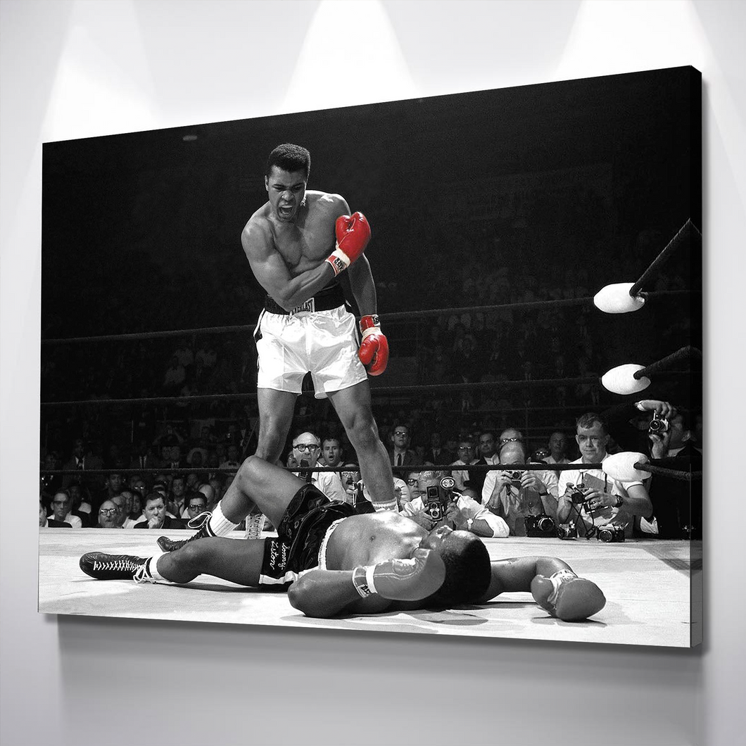 Muhammad Ali over Liston Poster Famous Knockout Canvas Wall Art Framed