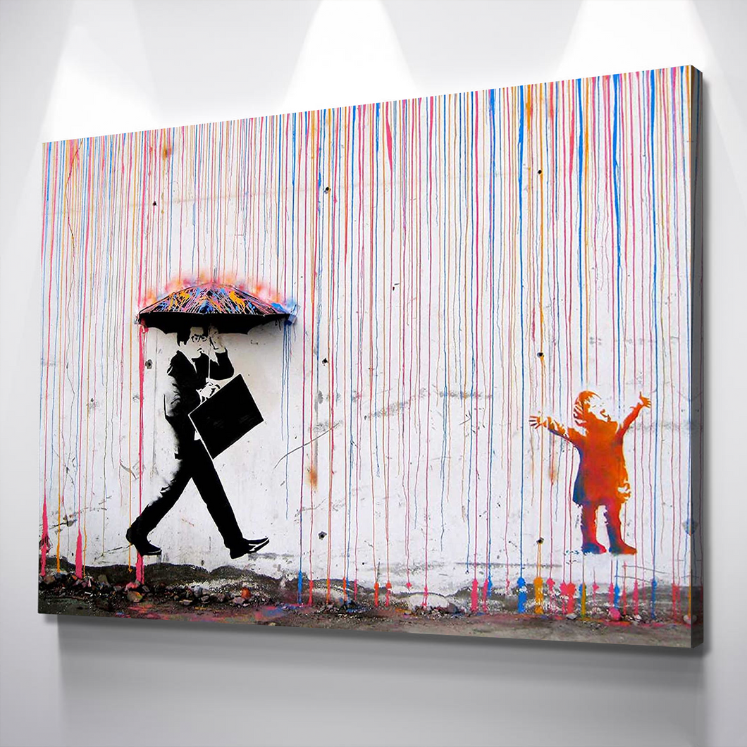 BANKSY Art Colored Rain Print Poster Art Canvas Wall Art Ready to Hang