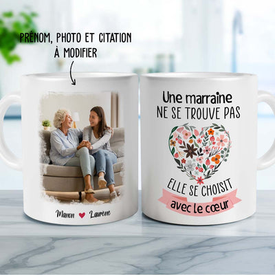 Mug Personnalise Marraine Se Choisit Avec Le Coeur Tescadeaux