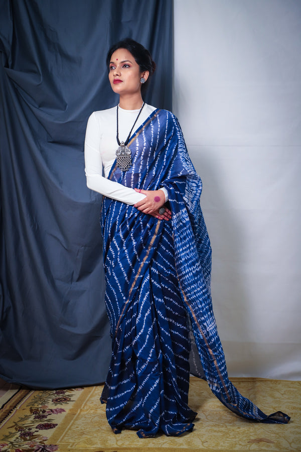 Zynah Pure Mal Cotton Handblock printed Indigo Sarees; Custom Stitched –  ZynahDesign