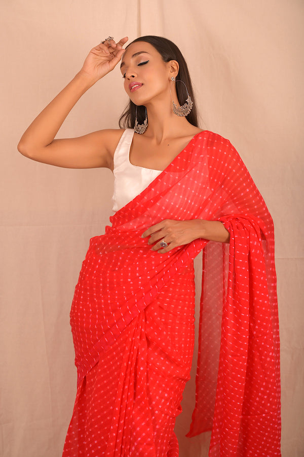 Orange Chiffon Bandhej Saree With Blouse 2601SR03