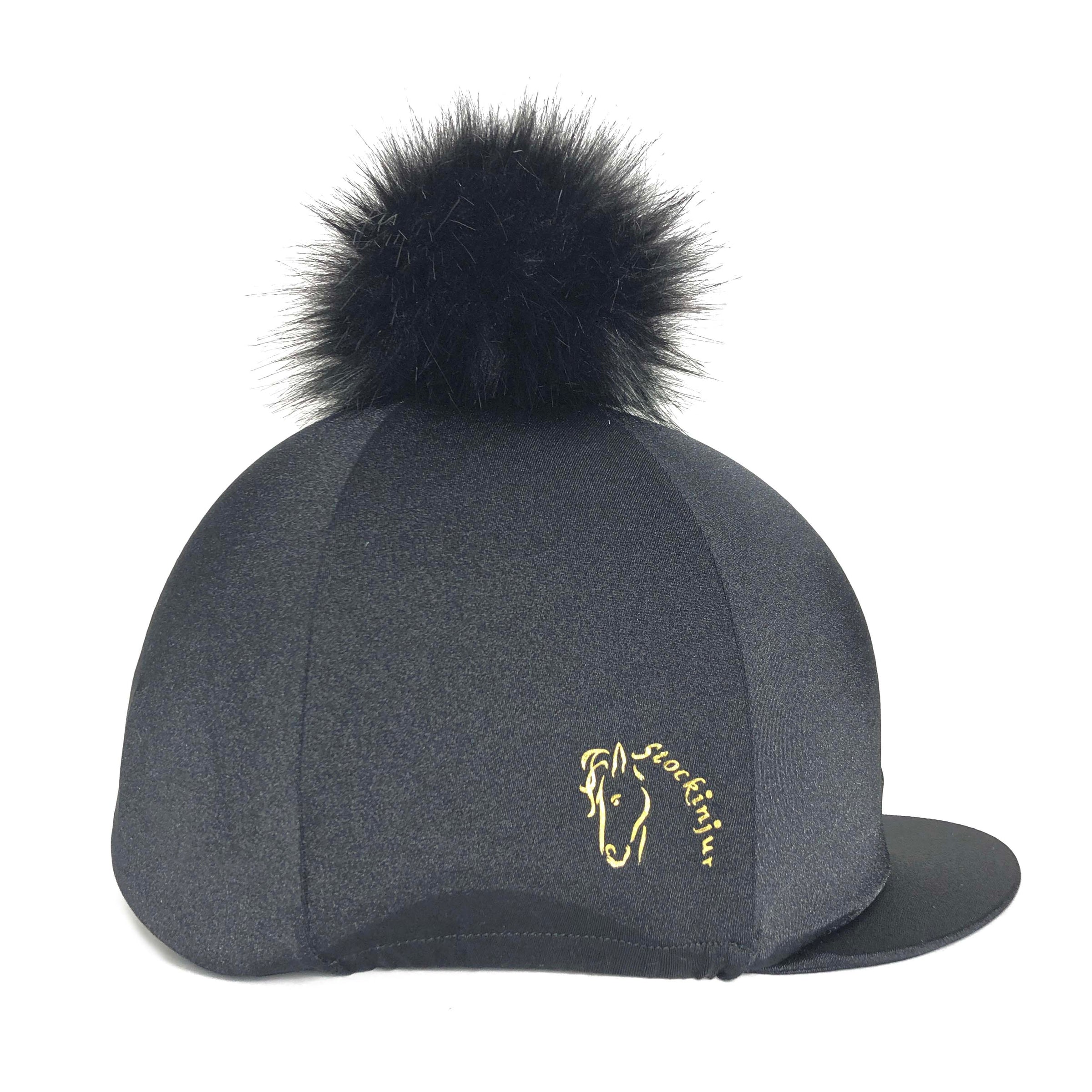Black Big Pom Lycra Faux Fur Hat Covers 