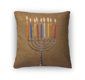 Throw Pillow, Menorah With Candels And Glitter Lights Hanukkah Concept