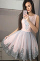 Sleeveless Satin Short Homecoming Dresses with Lace Embroidery OHM083 | Cathyprom