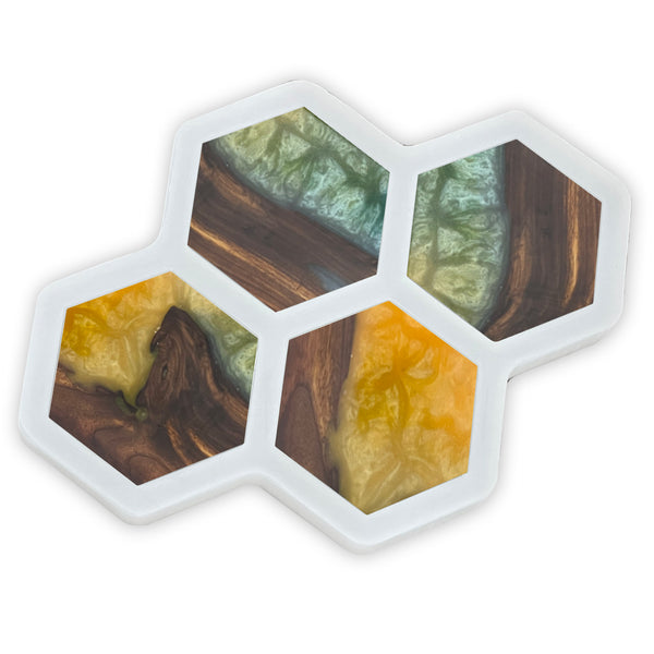 4.6x4.0x0.5 Honeycomb Hexagon Textured 4 Coaster Silicone Mold