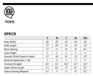 DailyRapFacts Store Size Chart