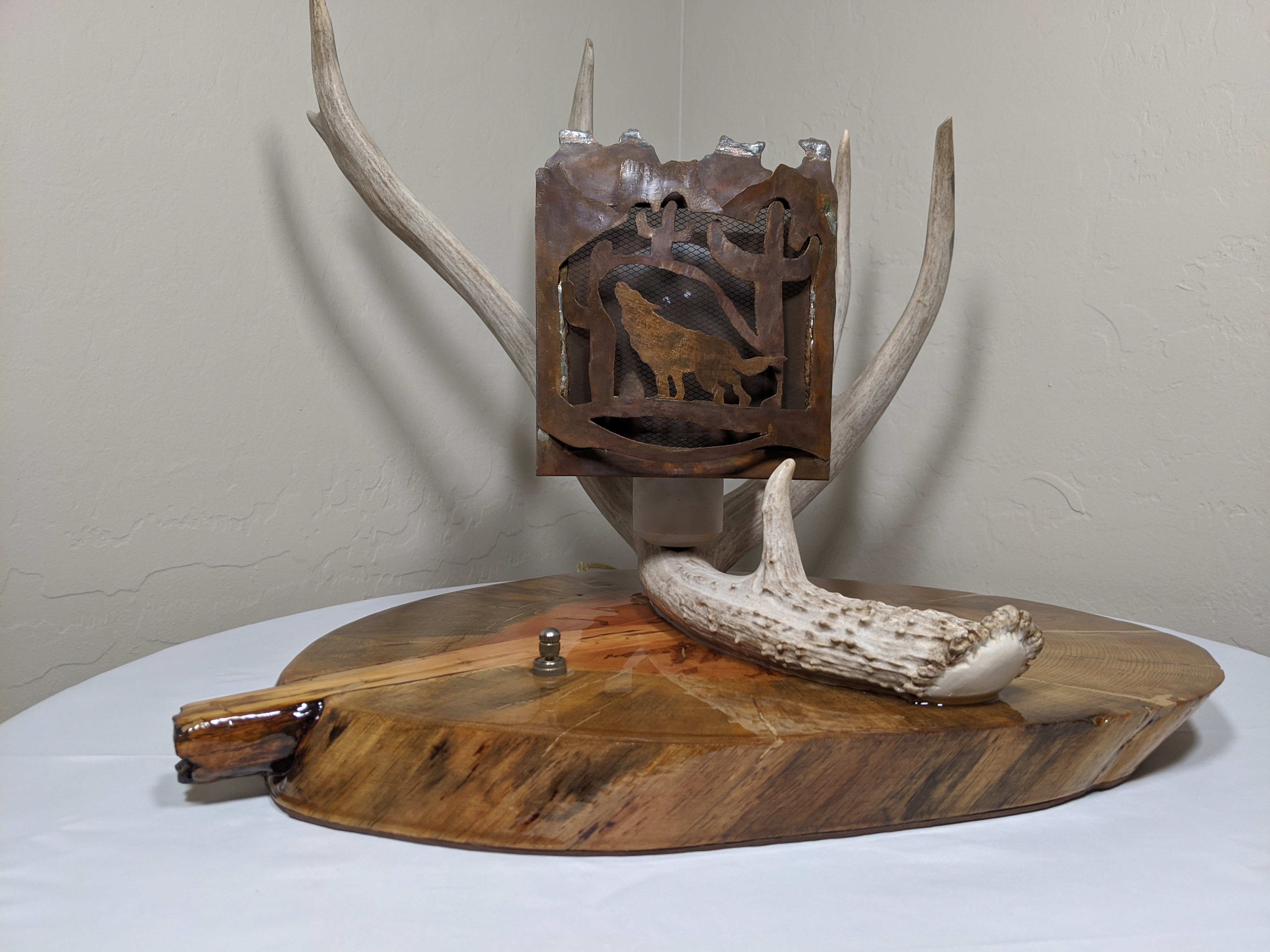 single antler lamp with deer shade