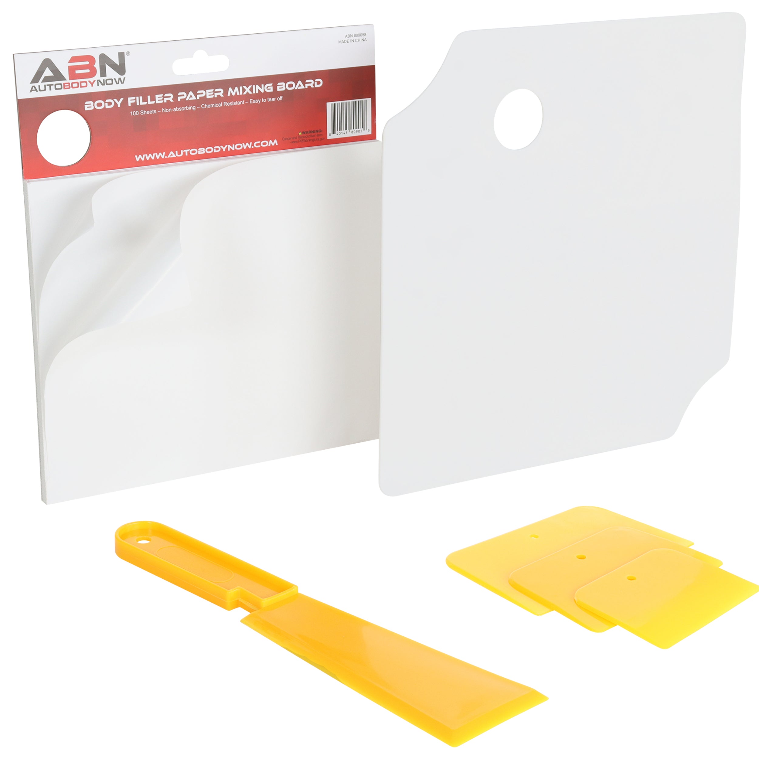 Plastic Body Filler Mixing Kit - Scraper and 100 Sheets Mix Boards ABN 809058