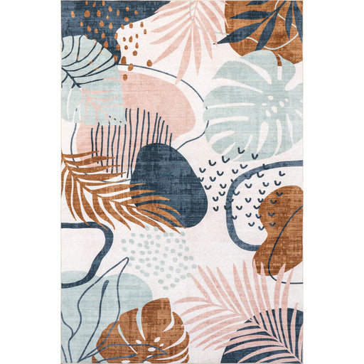 nuLOOM Hanni Leaves Indoor/Outdoor Machine Washable Green 5 ft. x 8 ft. Coastal Area Rug