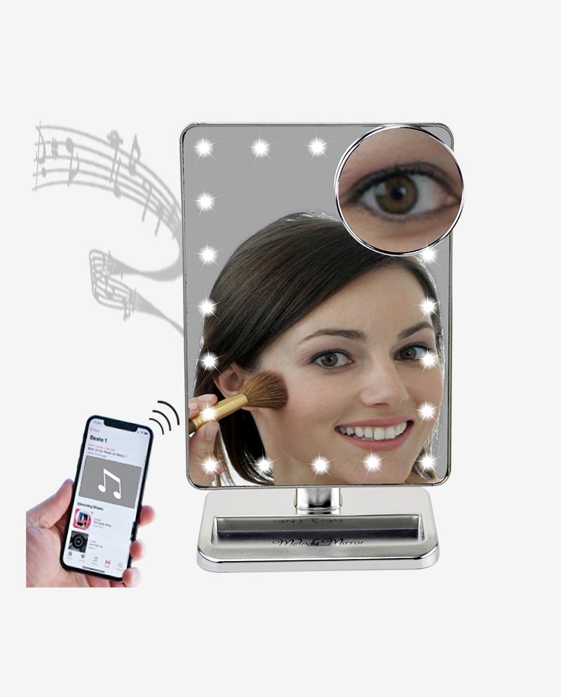 Silver Melody Mirror W Bluetooth Speakers Led Lighting Trend Tech Brands